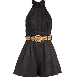 Zimmermann Black Halter Romper with Belt